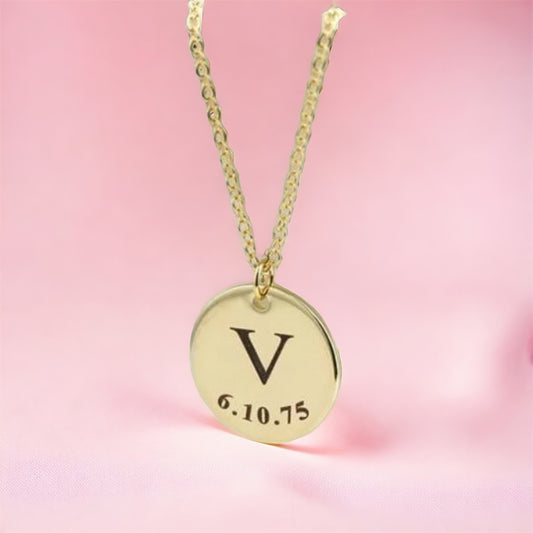 Mini initial and birthdate pendant