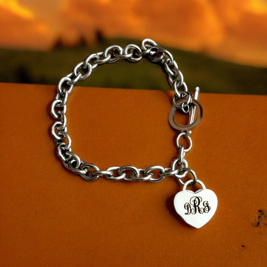 Personalized toggle bracelet with single heart charm